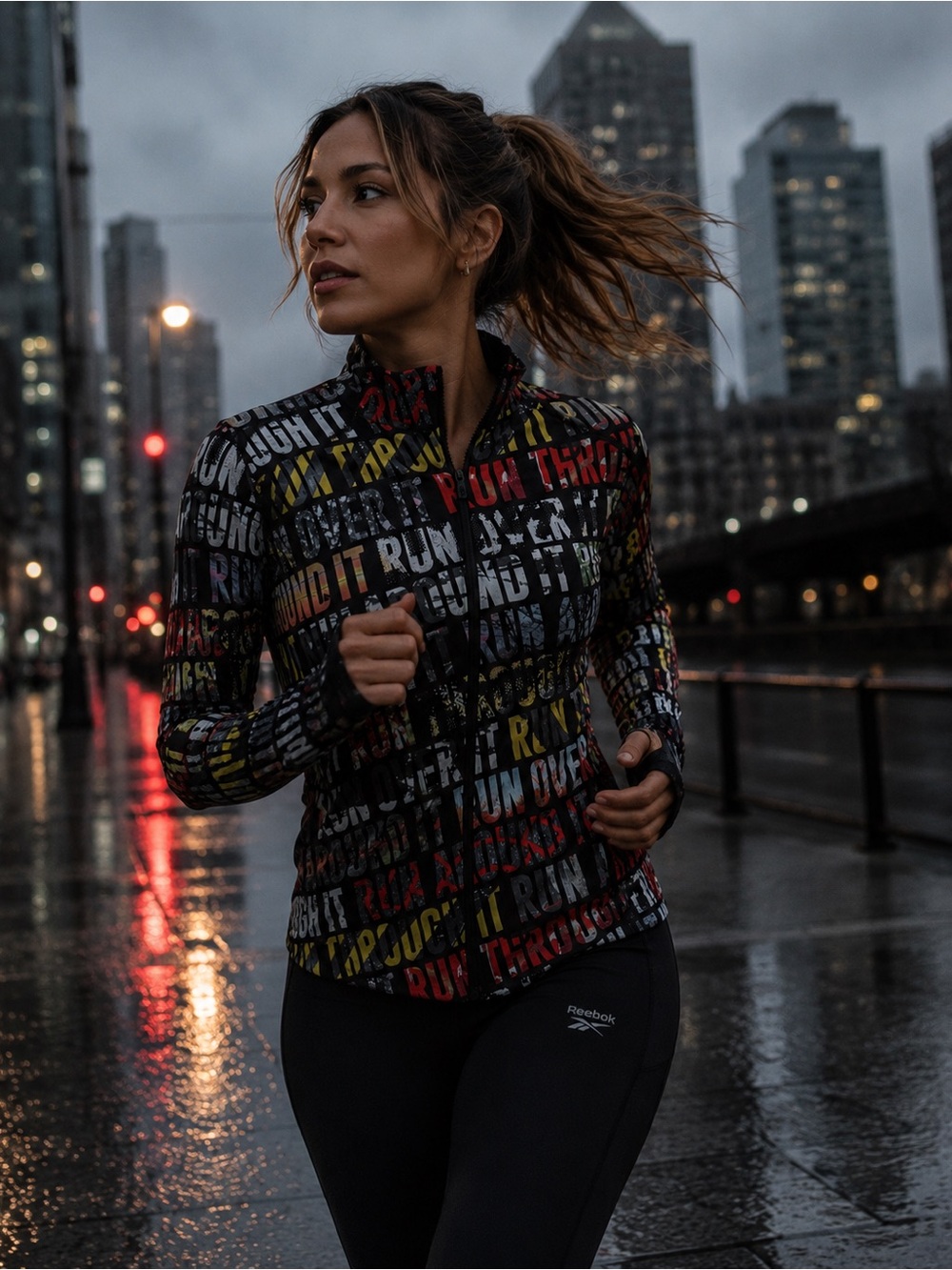 Reebok Women’s Graphic “Run It” Compression Athletic Jacket Size Medium